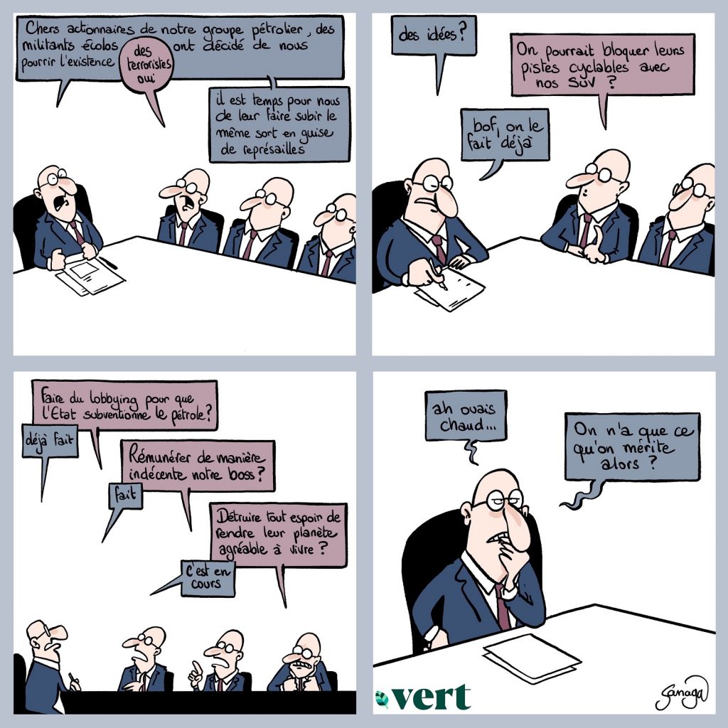 dessin presse humour actionnaire groupe pétroliers image drôle militants écolos