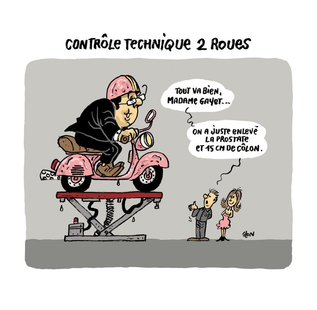 dessin presse humour François Hollande image drôle contrôle technique deux roues