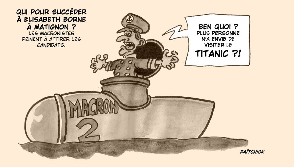 dessin presse humour implosion sous-marin Titan image drôle épave Titanic Emmanuel Macron