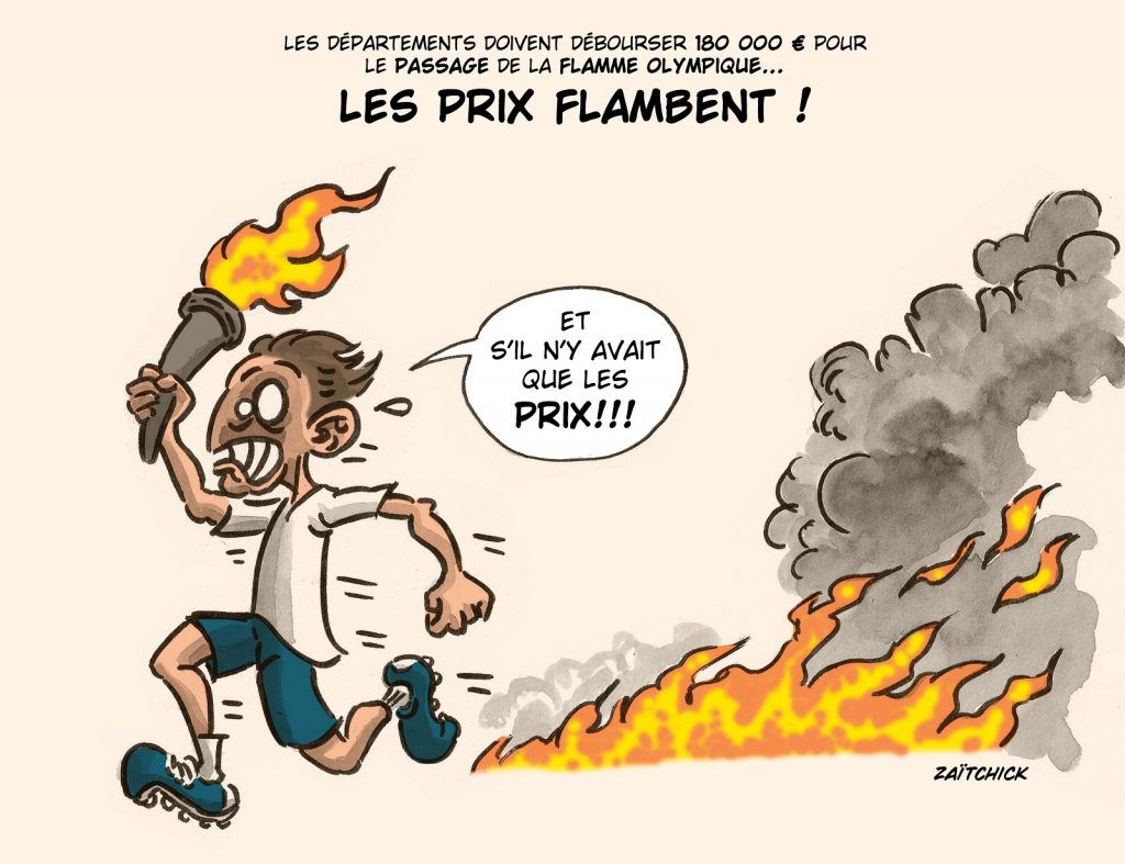 dessin presse humour inflation passage image drôle flamme olympique