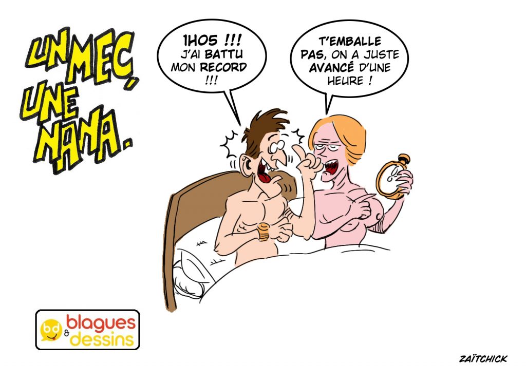 blague dessin humour mec nana homme femme gars performance sexuelle changement d’heure