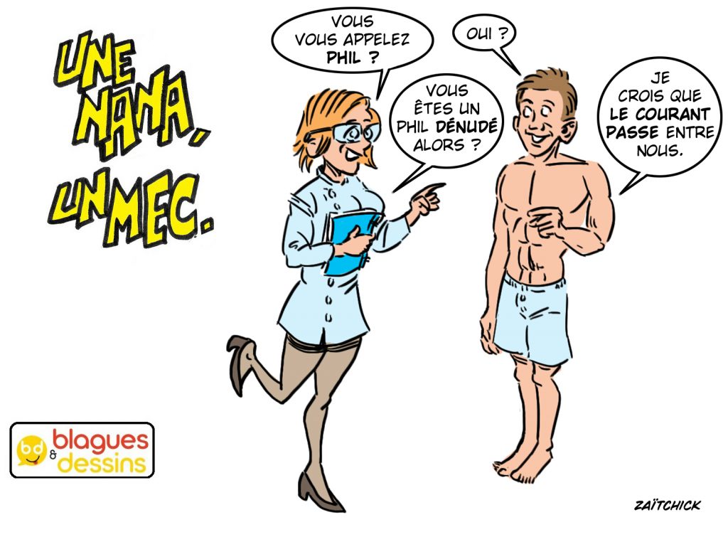 blague dessin humour mec nana homme femme gars examen médical fil dénudé