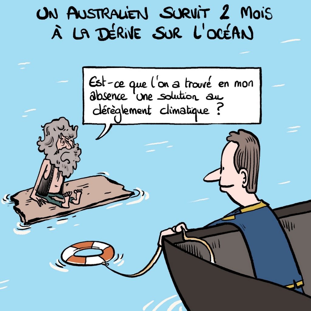 dessin presse humour survie Australien image drôle dérive océan