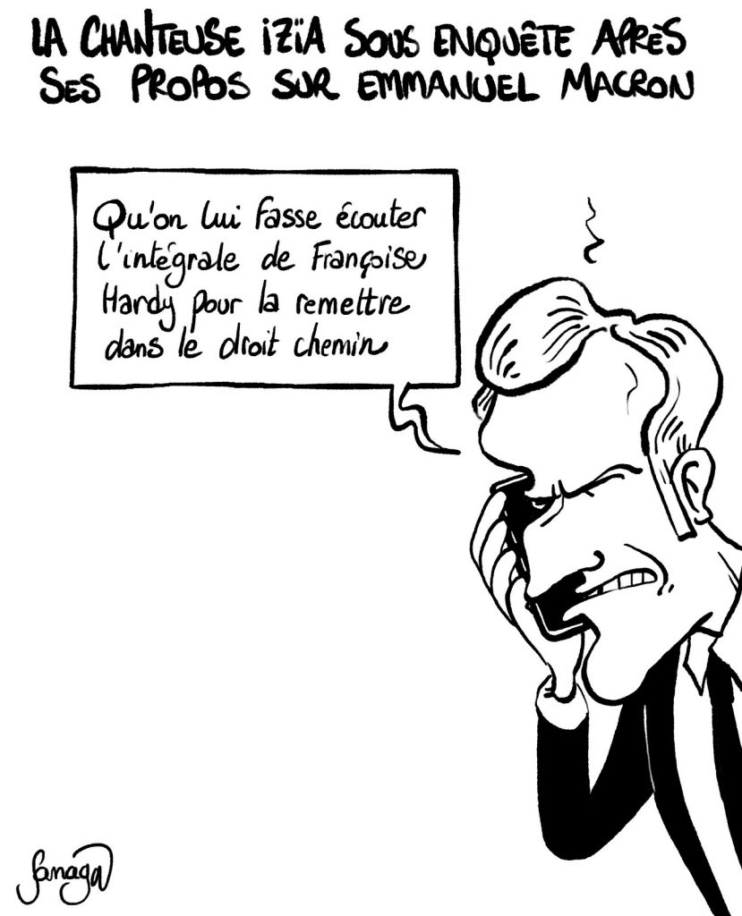 dessin presse humour Emmanuel Macron image drôle enquête chanteuse Izïa