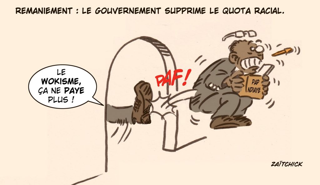 dessin presse humour Pap Ndiaye image drôle remaniement ministériel wokisme