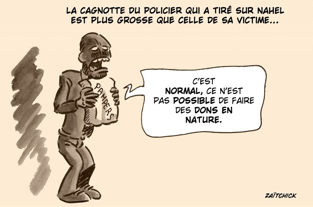 dessin presse humour émeutes pillages image drôle cagnottes policier