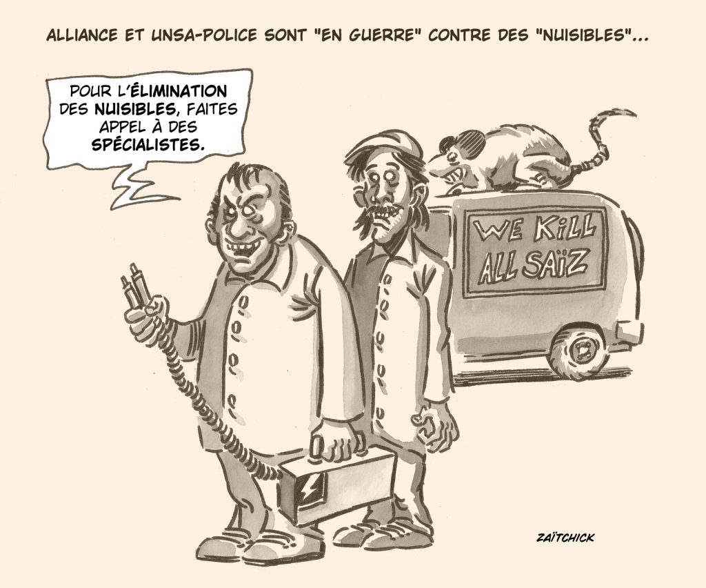 dessin presse humour émeutes image drôle syndicats Alliance UNSA police