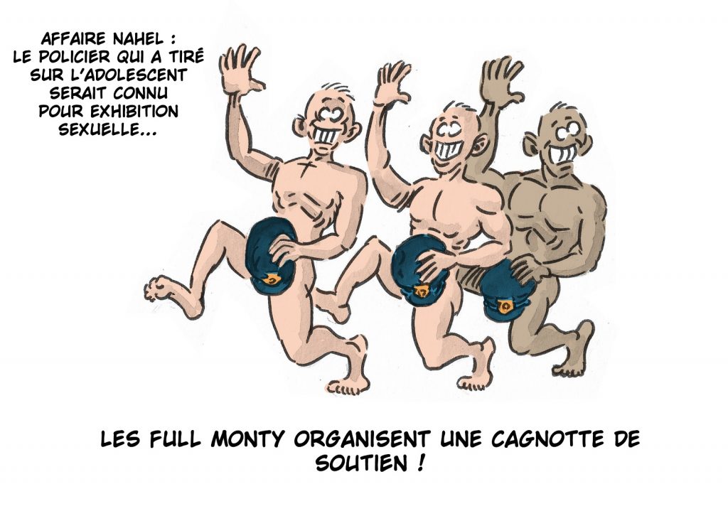 dessin presse humour Nahel refus d’obtempérer image drôle policier exhibitionnisme