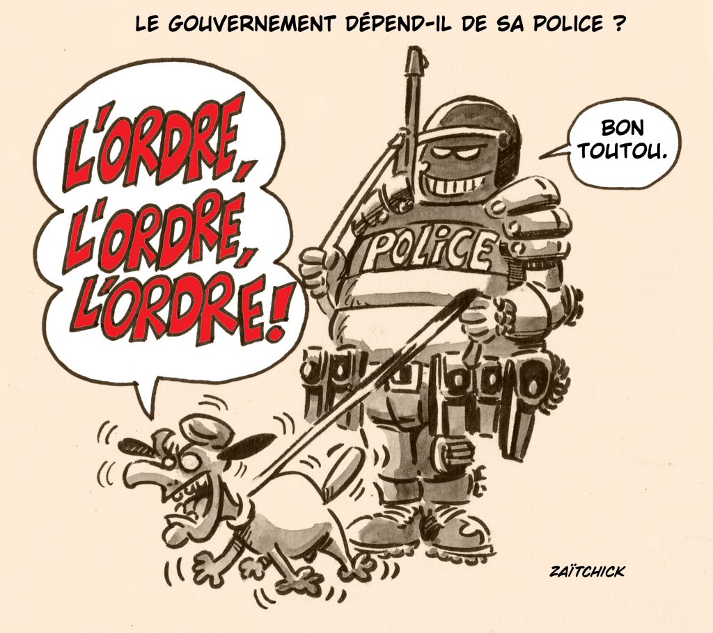 dessin presse humour police image drôle Emmanuel Macron