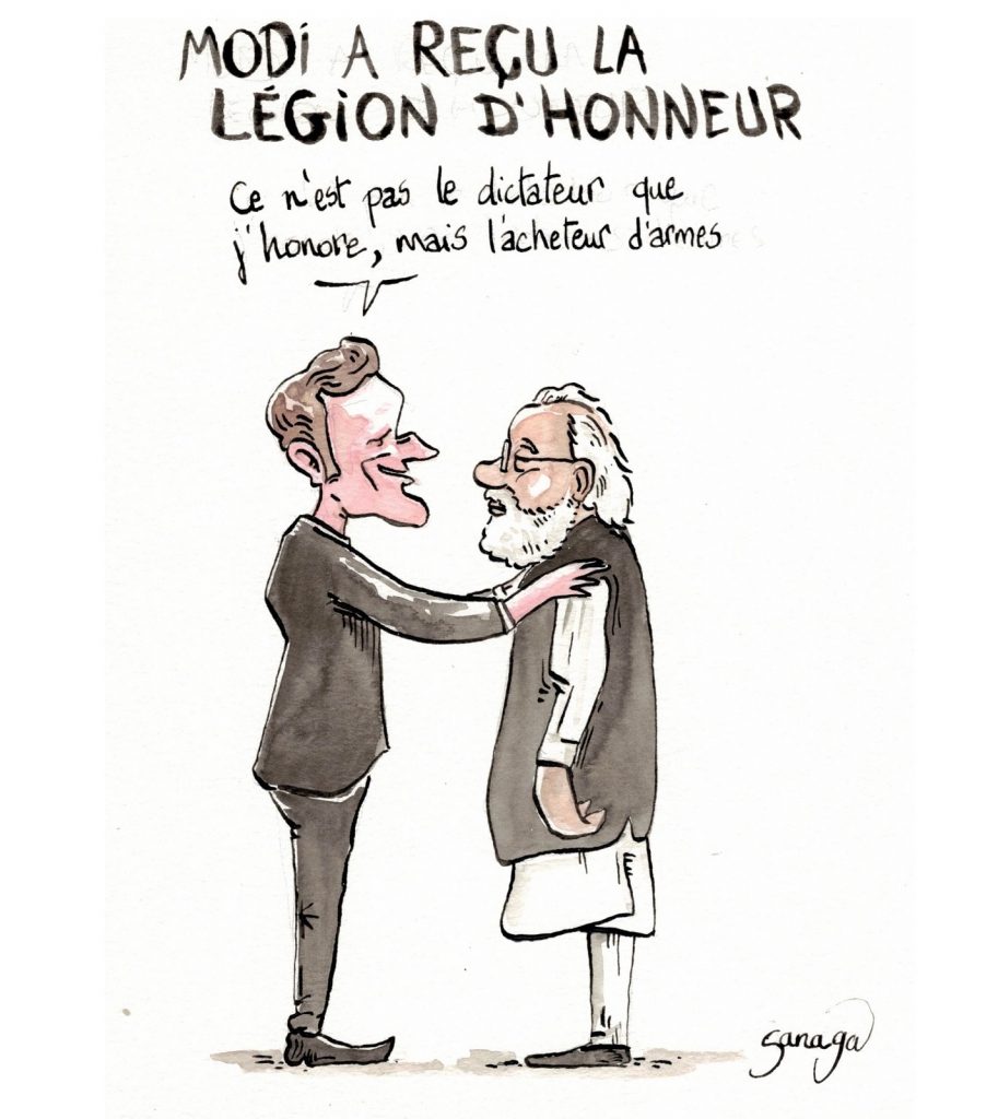 dessin presse humour Emmanuel Macron image drôle Narendra Modi Légion d’Honneur