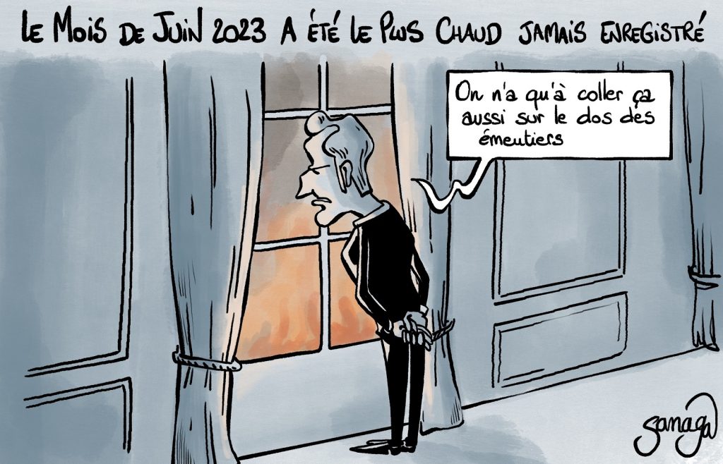 dessin presse humour émeutes France image drôle record chaleur juin