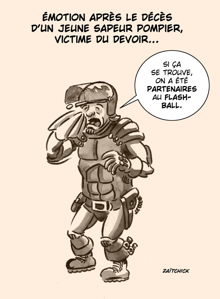 dessin presse humour émeutes pillages image drôle décès sapeur-pompier