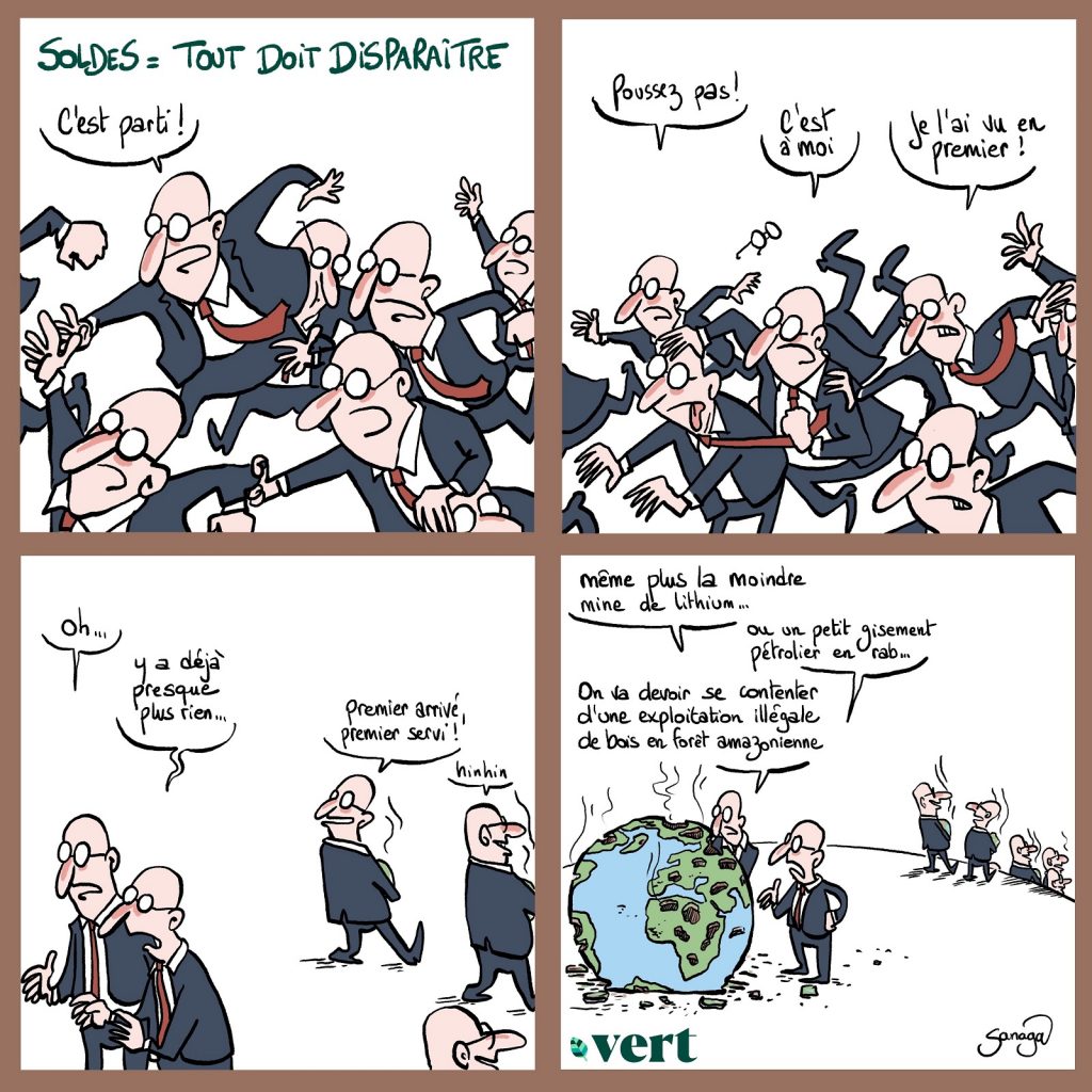 dessin presse humour soldes écologie image drôle surexploitation planète