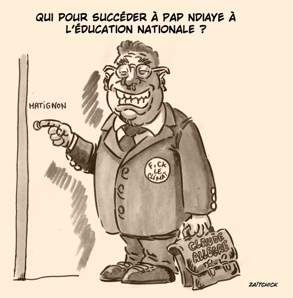 dessin presse humour remaniement ministériel image drôle remplacement Pap Ndiaye Claude Allègre