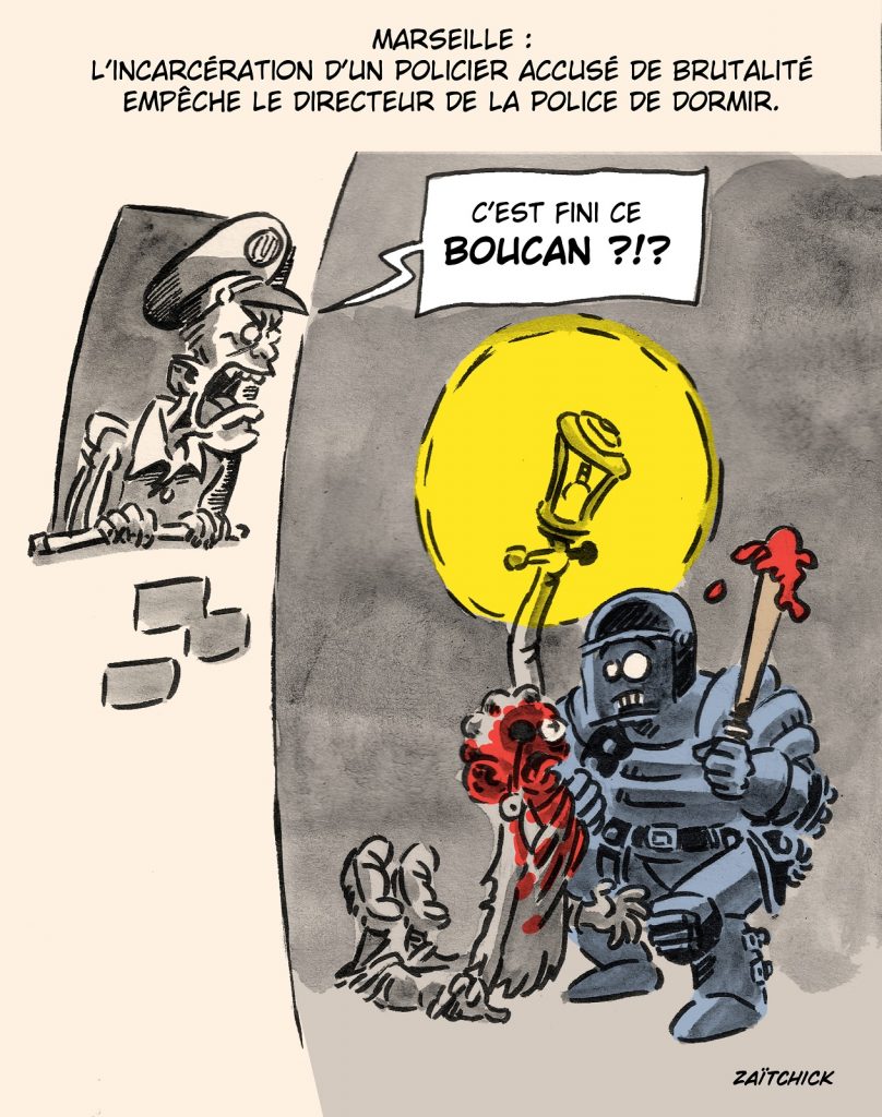 dessin presse humour violences policières image drôle incarcération policier Marseille