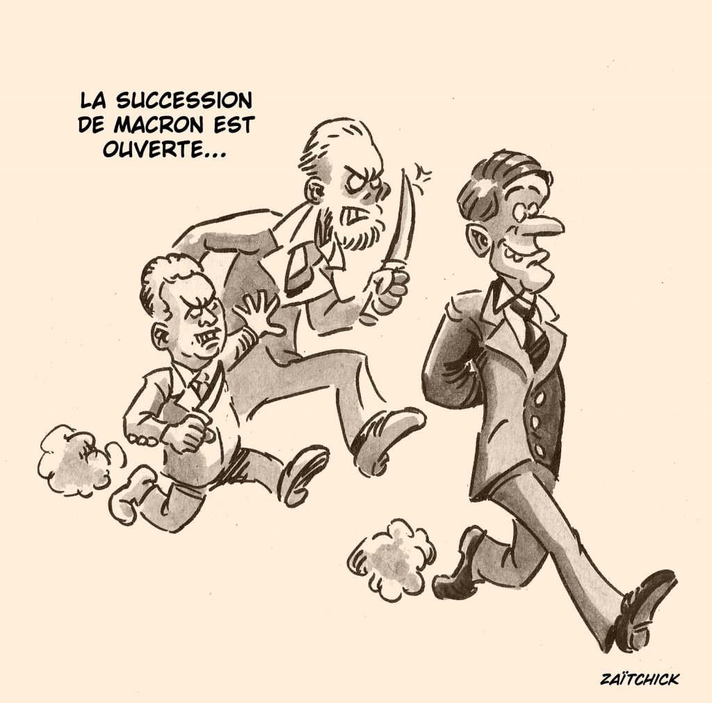 dessin presse humour guerre succession image drôle Emmanuel Macron