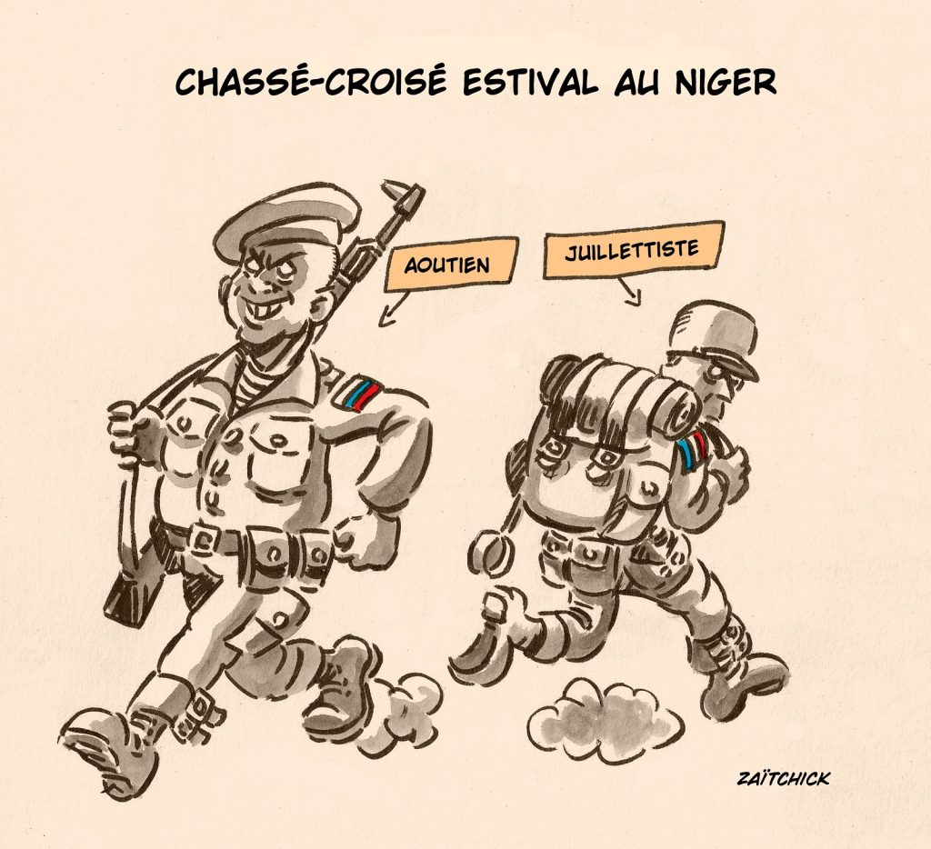 dessin presse humour chassé-croisé Niger image drôle armée française et le groupe Wagner