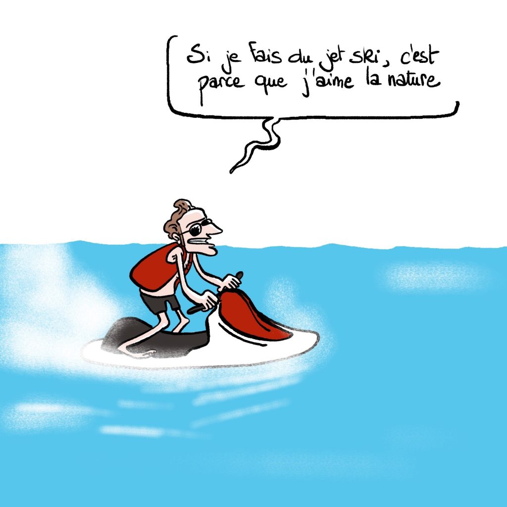 dessin presse humour Emmanuel Macron image drôle jet-ski nature politique français