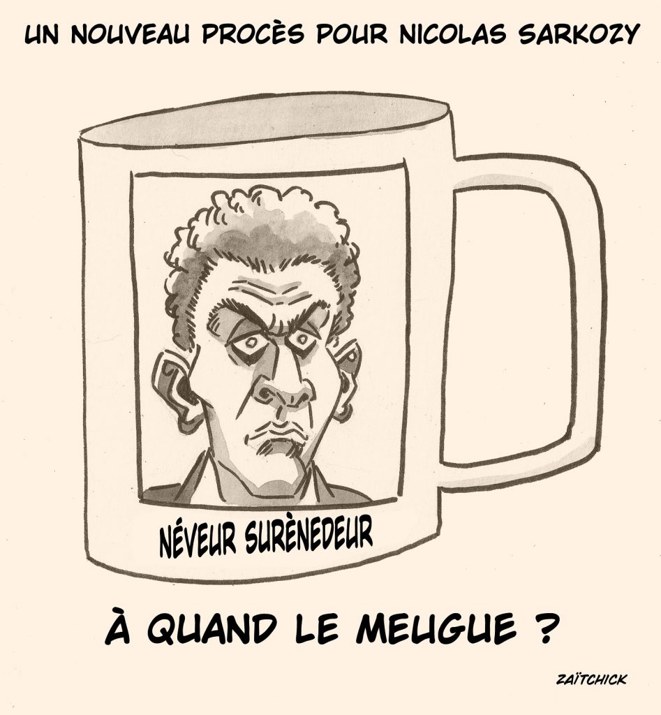 dessin presse humour nouveau procès Nicolas Sarkozy image drôle mugshot Donald Trump