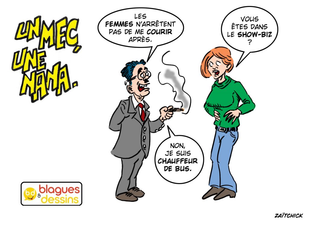 blague dessin humour mec nana homme femme gars show-biz chauffeur bus