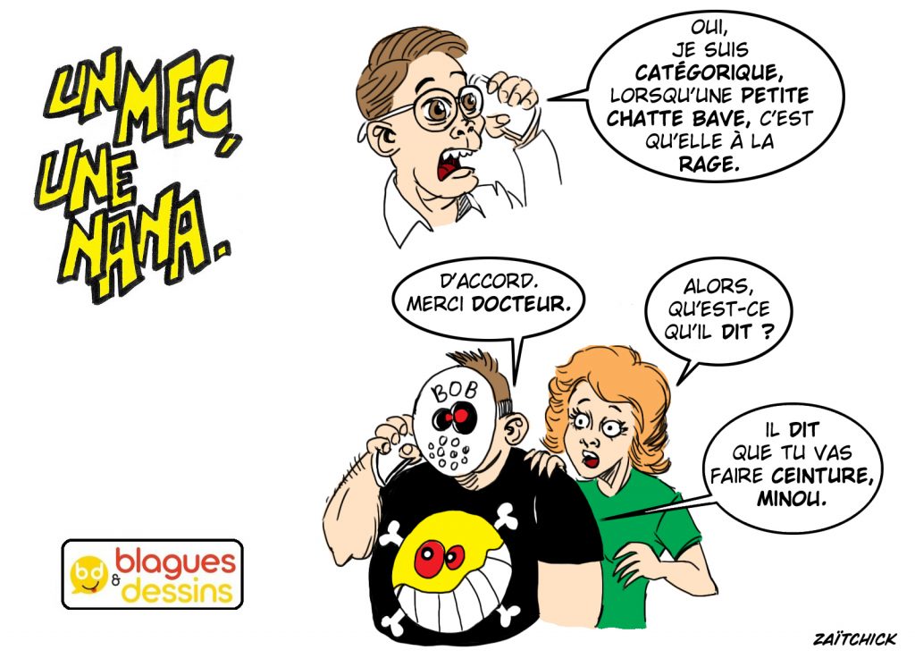 blague dessin humour mec nana homme femme gars Bob Zombi chatte rage ceinture