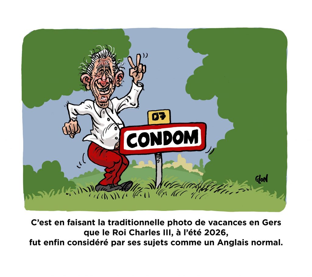 dessin presse humour Charles III image drôle photo vacances Charles III