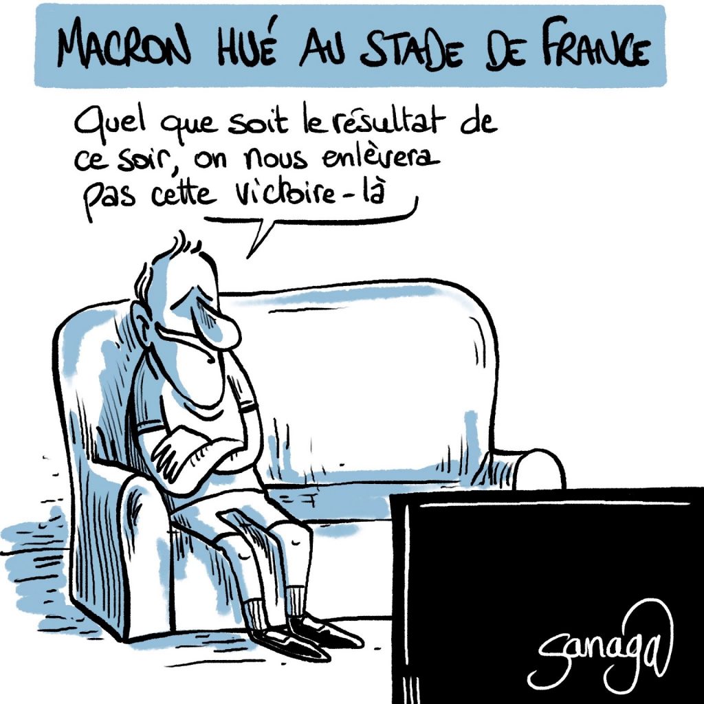 dessin presse humour Emmanuel Macron image drôle hué Stade de France