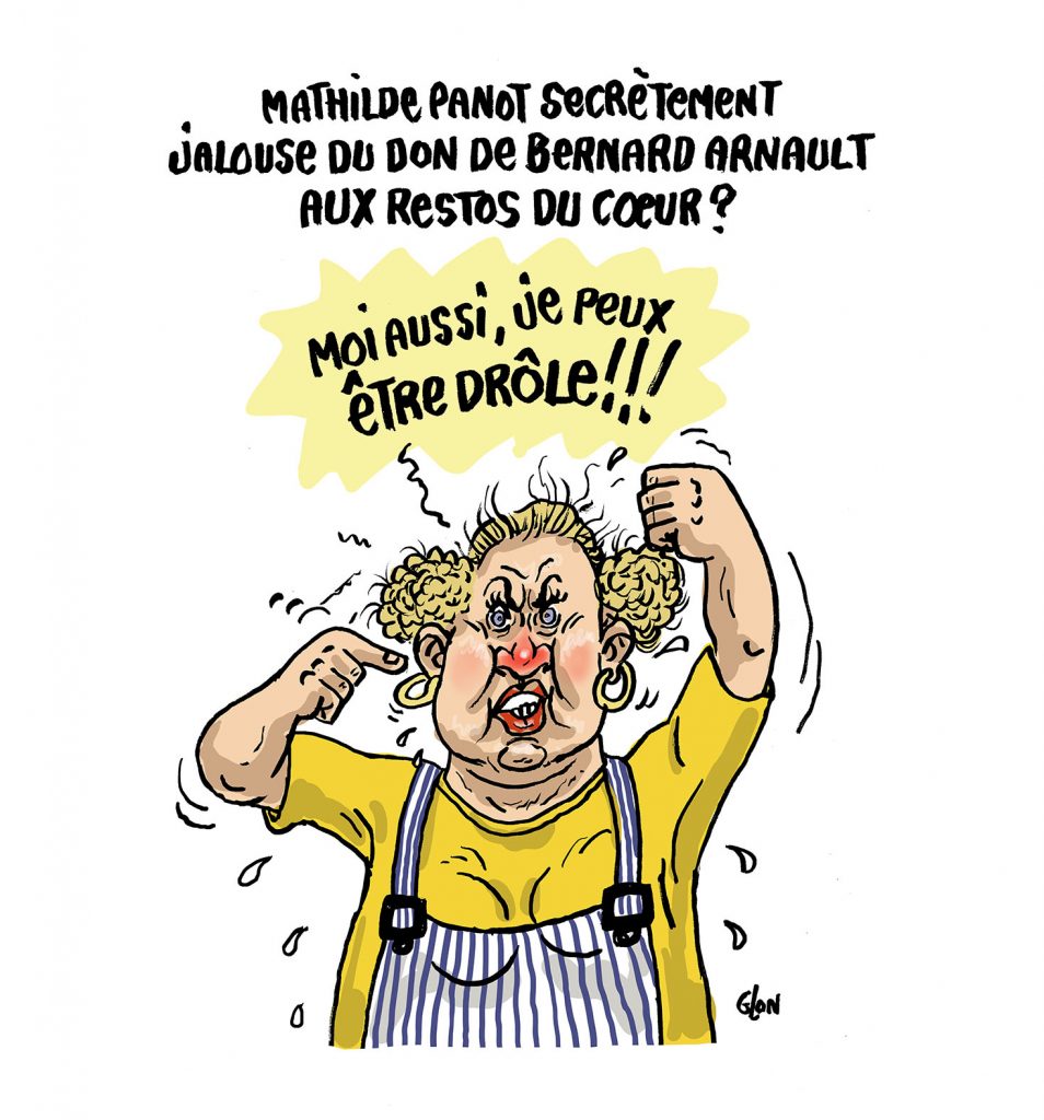 dessin presse humour Mathilde Panot don Bernard Arnault image drôle restos du cœur