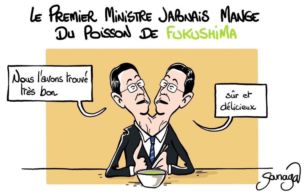 dessin presse humour premier ministre Japonais image drôle poisson Fukushima