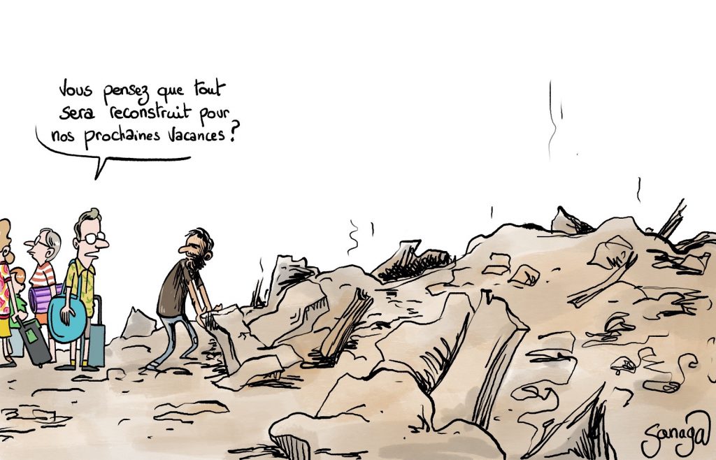 dessin presse humour séisme Maroc image drôle reconstruction tourisme