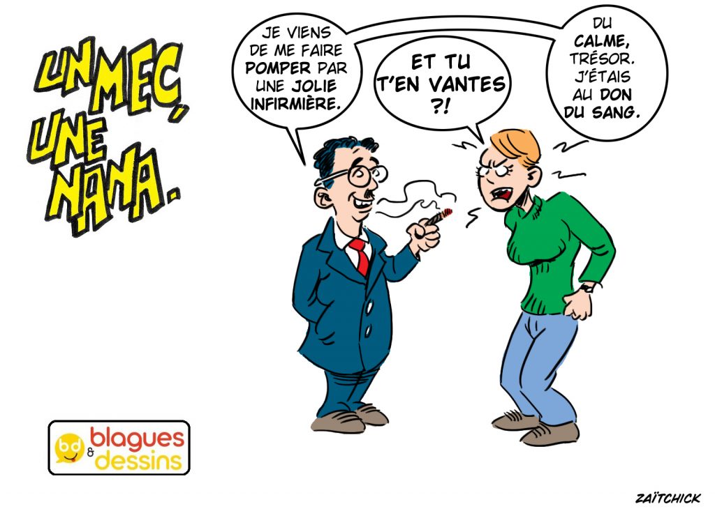 blague dessin humour mec nana homme femme pompage don sang