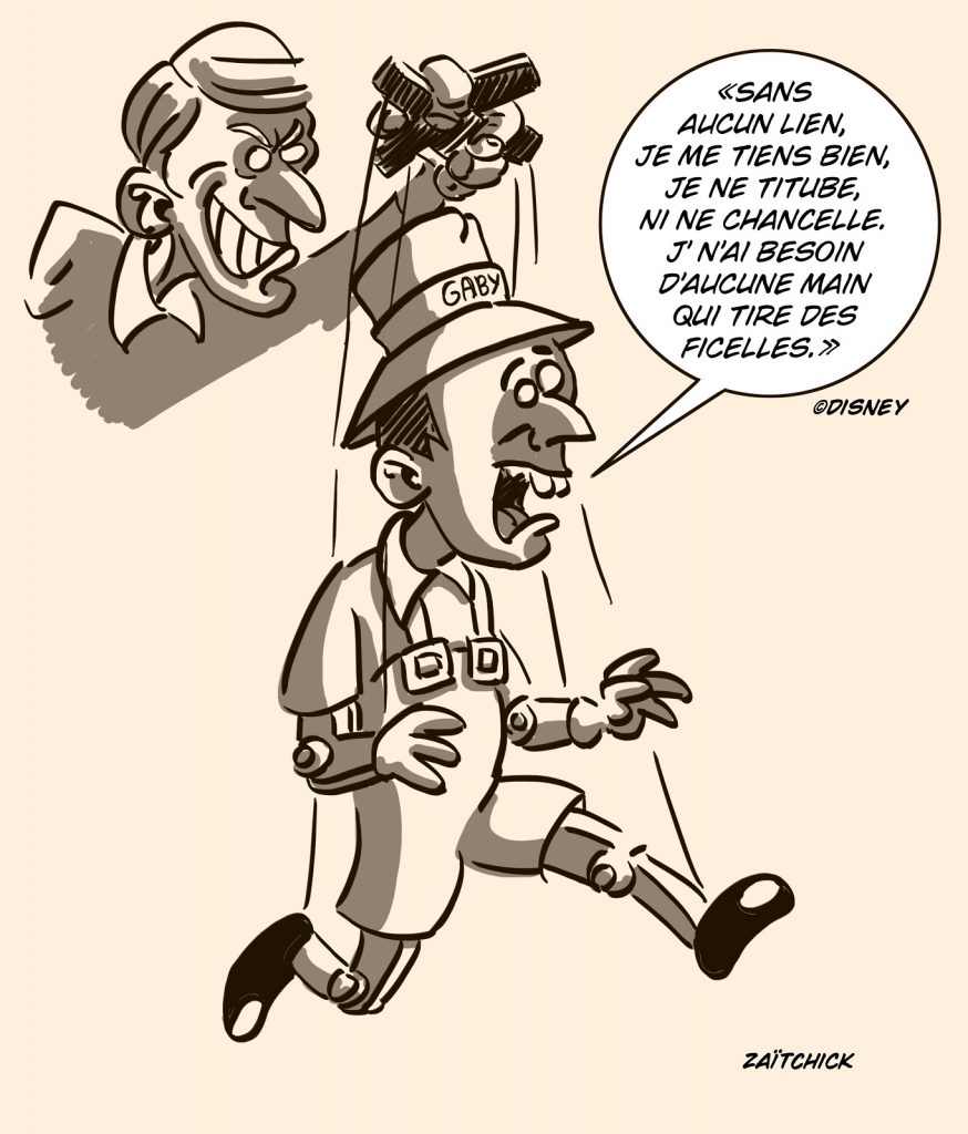 dessin presse humour Emmanuel Macron image drôle marionnette Gabriel Attal