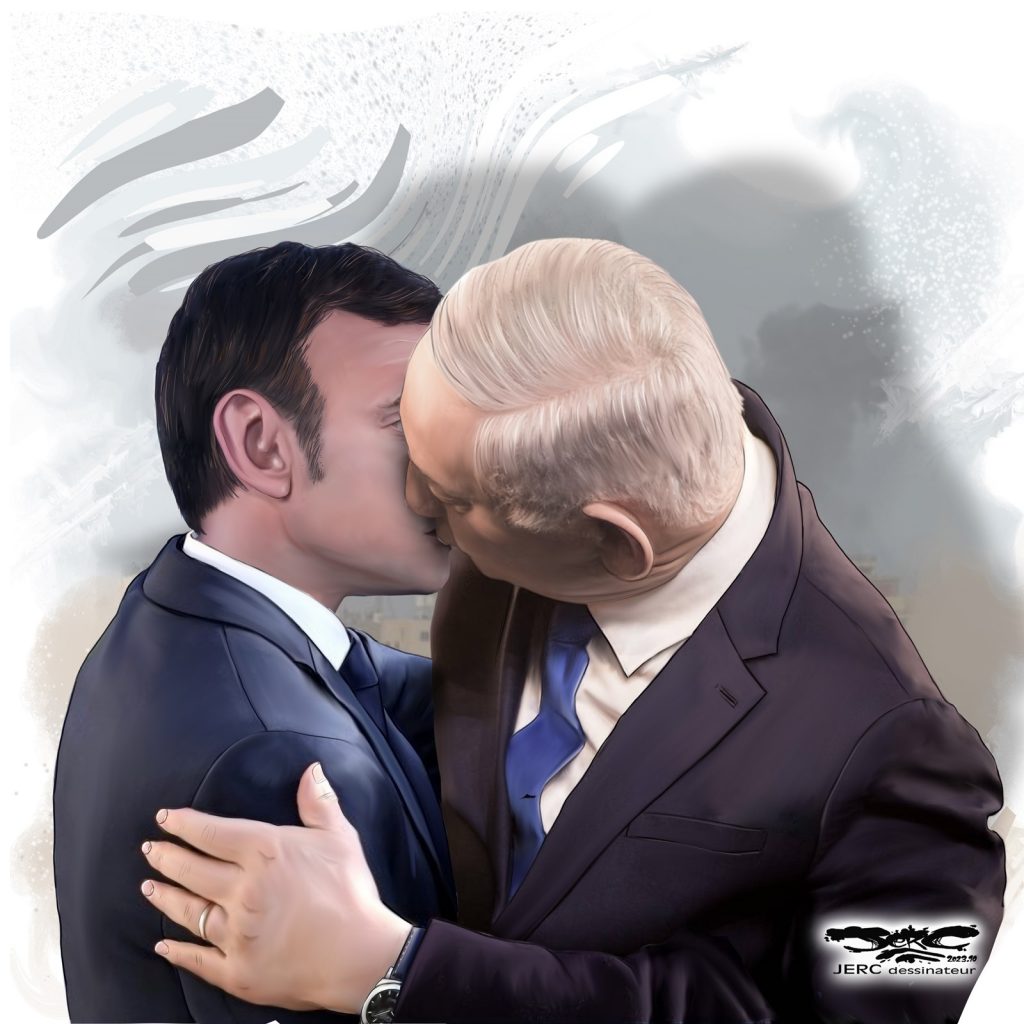 dessin presse humour Emmanuel Macron Benjamin Netanyahu image drôle visite officielle Israël