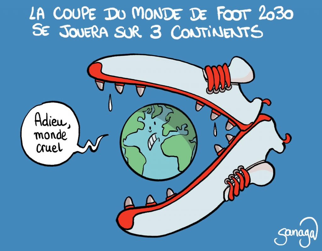 dessin presse humour Coupe du Monde 2030 image drôle continents