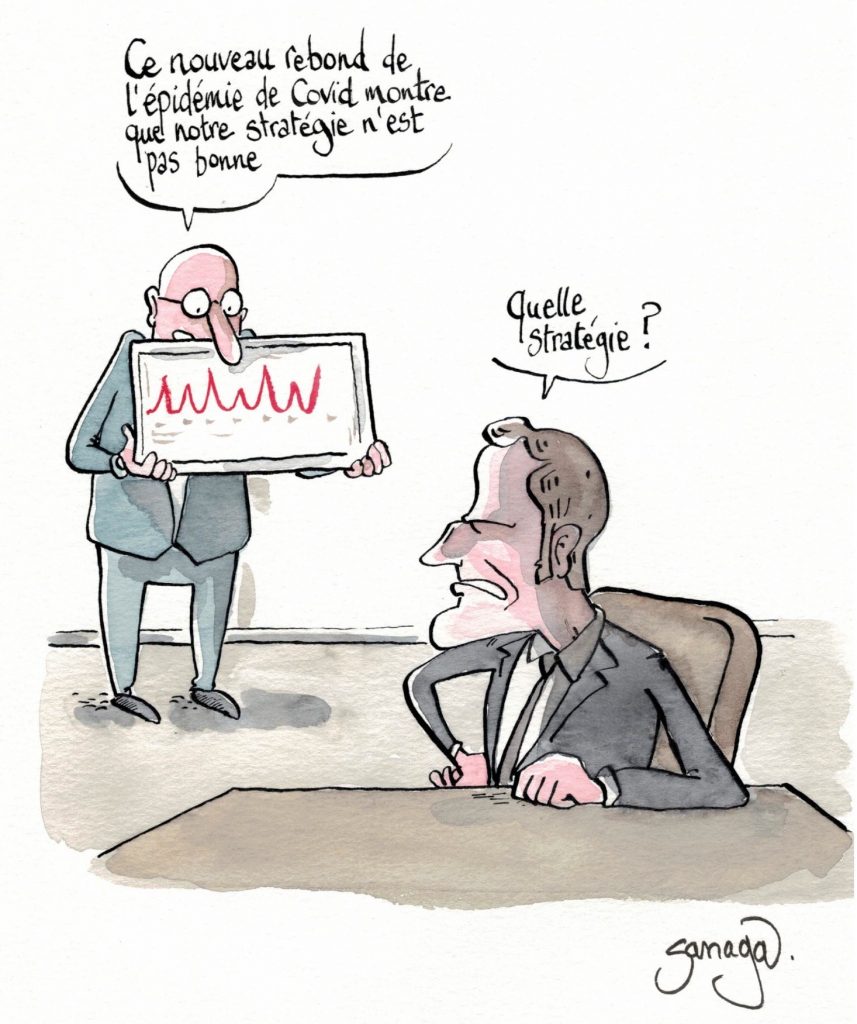 dessin presse humour Emmanuel Macron image drôle rebond épidémie covid