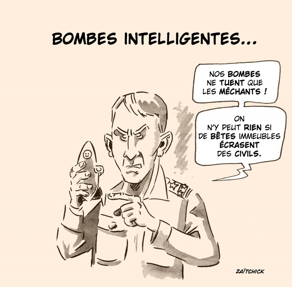 dessin presse humour attaque terroriste Hamas sur Israël image drôle bombardement en représailles