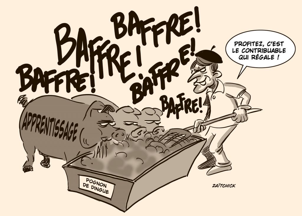 dessin presse humour Emmanuel Macron image drôle subventions à l’apprentissage