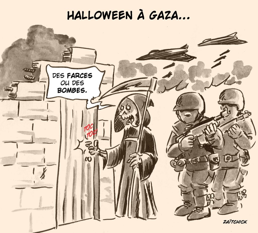 dessin presse humour Halloween Gaza image drôle bombardement Israélien représailles