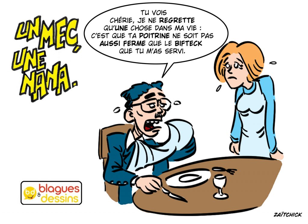 blague dessin humour mec nana homme femme fermeté poitrine bifteck