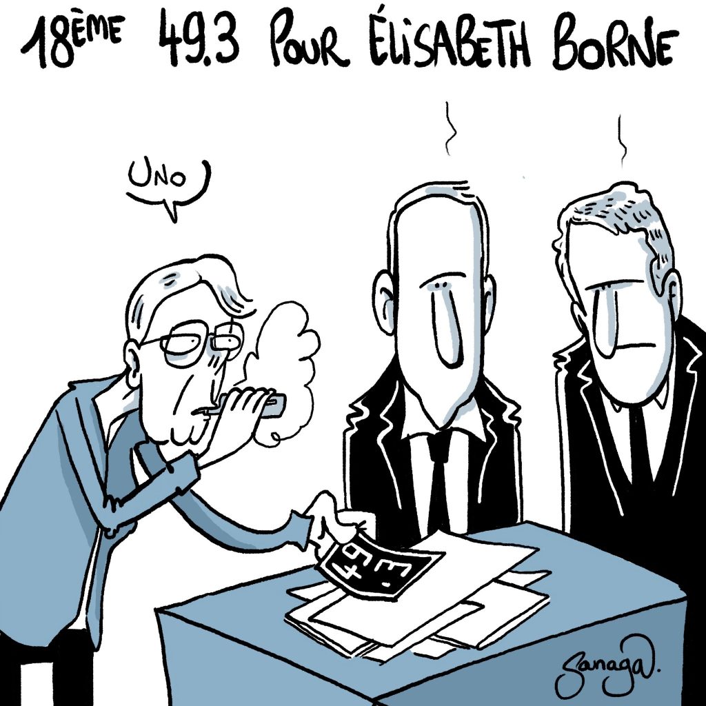 dessin presse humour article 49.3 image drôle Élisabeth Borne