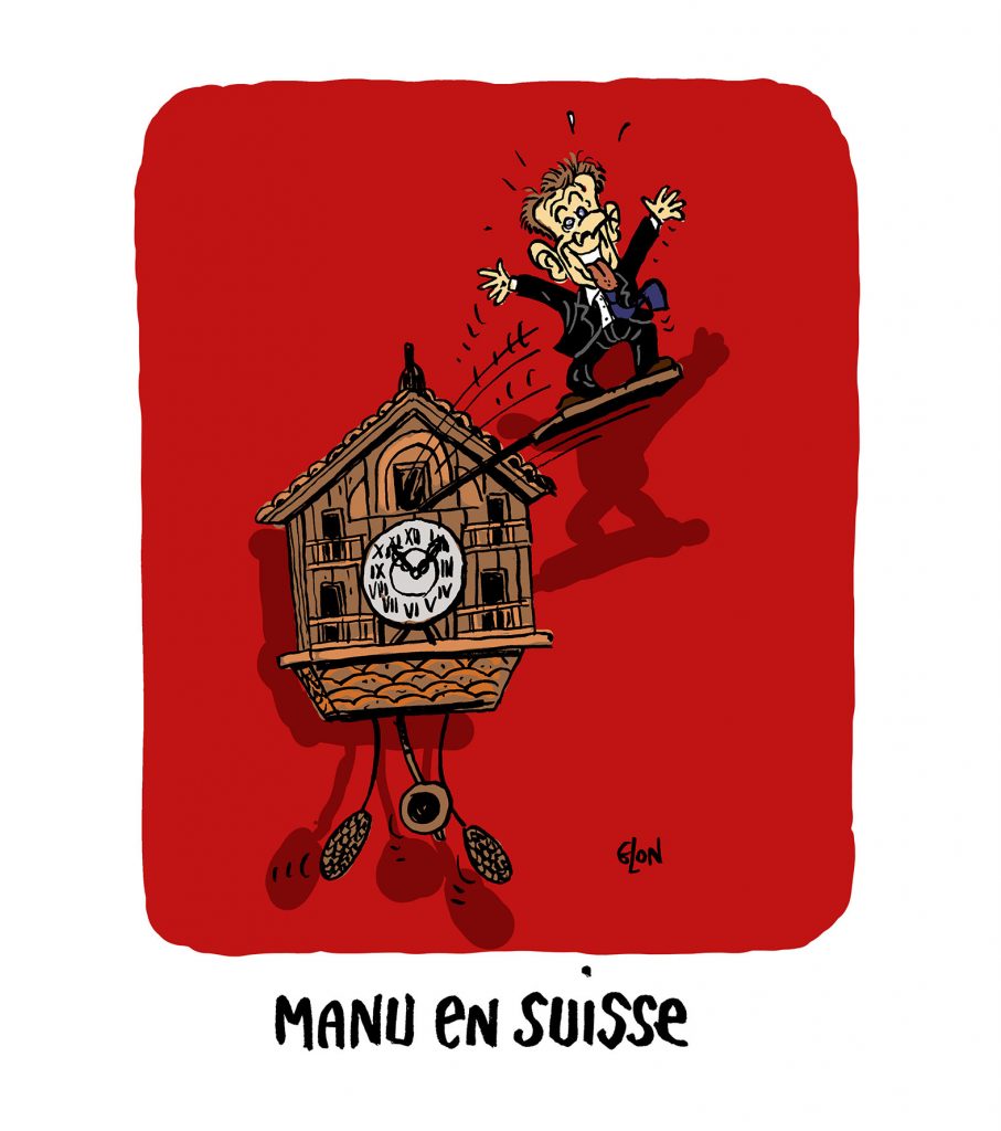 dessin presse humour Emmanuel Macron image drôle visite Suisse