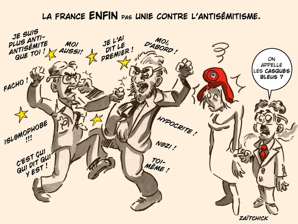 dessin presse humour guerre bande Gaza image drôle marche contre antisémitisme France