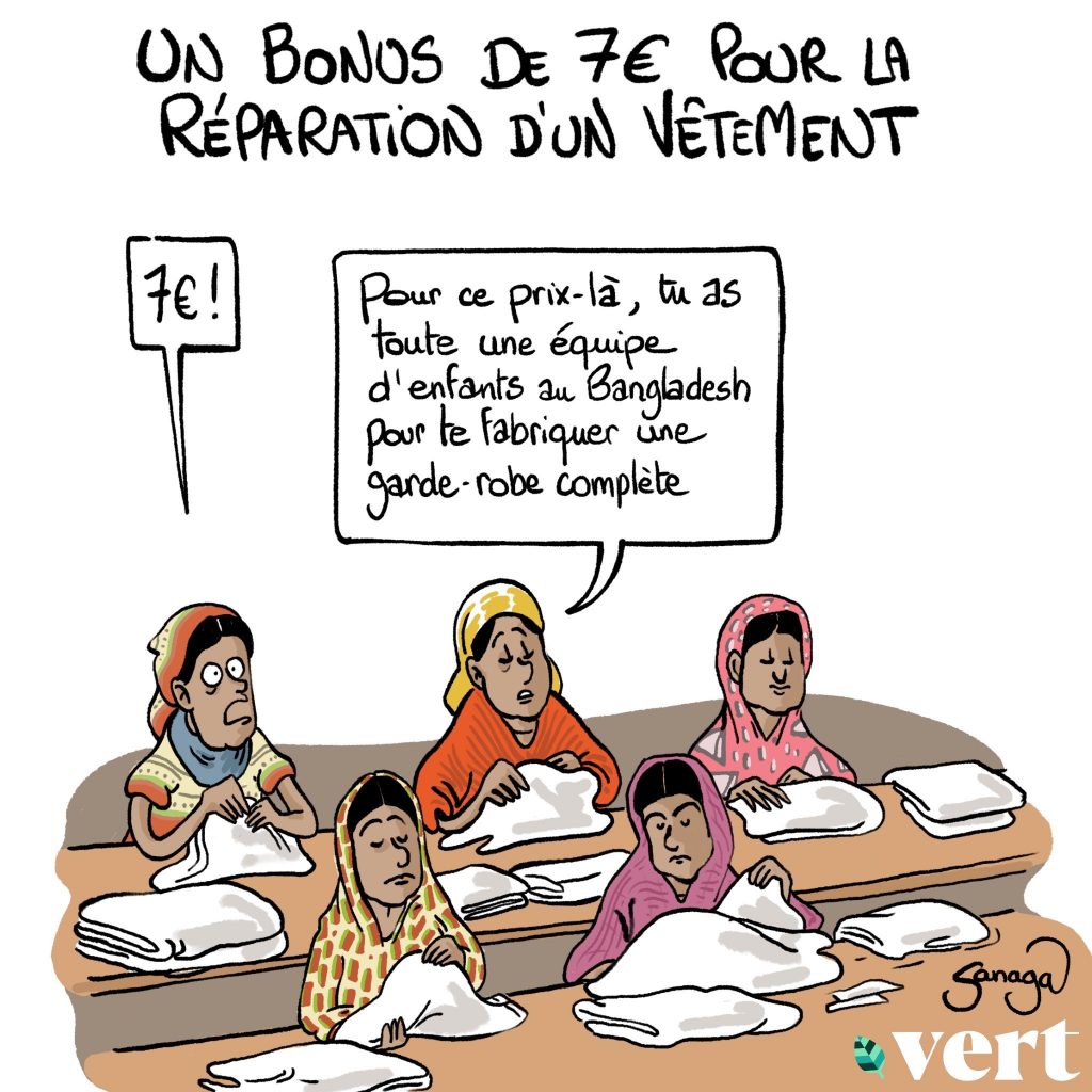 dessin presse humour travail Bangladesh image drôle bonus réparation vêtement