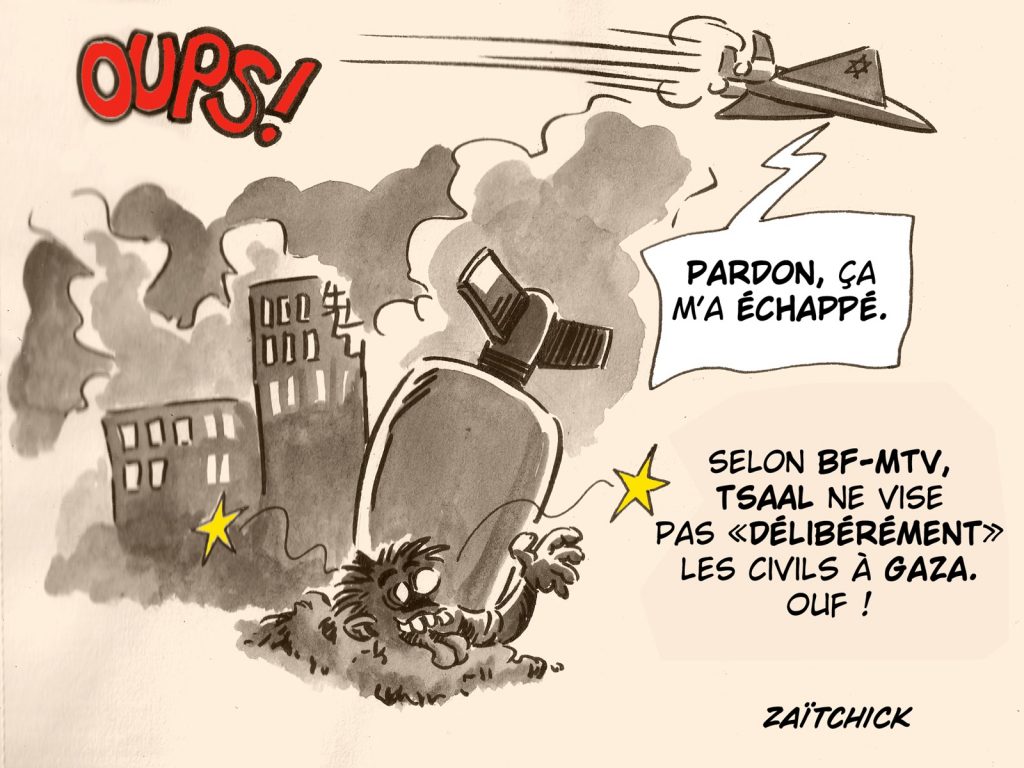 dessin presse humour bombardement Gaza image drôle victimes civiles