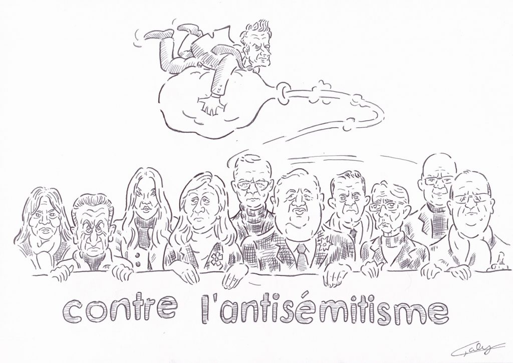 dessin presse humour Emmanuel Macron image drôle marche contre antisémitisme