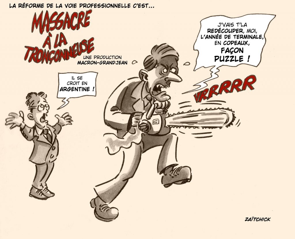 dessin presse humour Emmanuel Macron image drôle réforme voie professionnelle