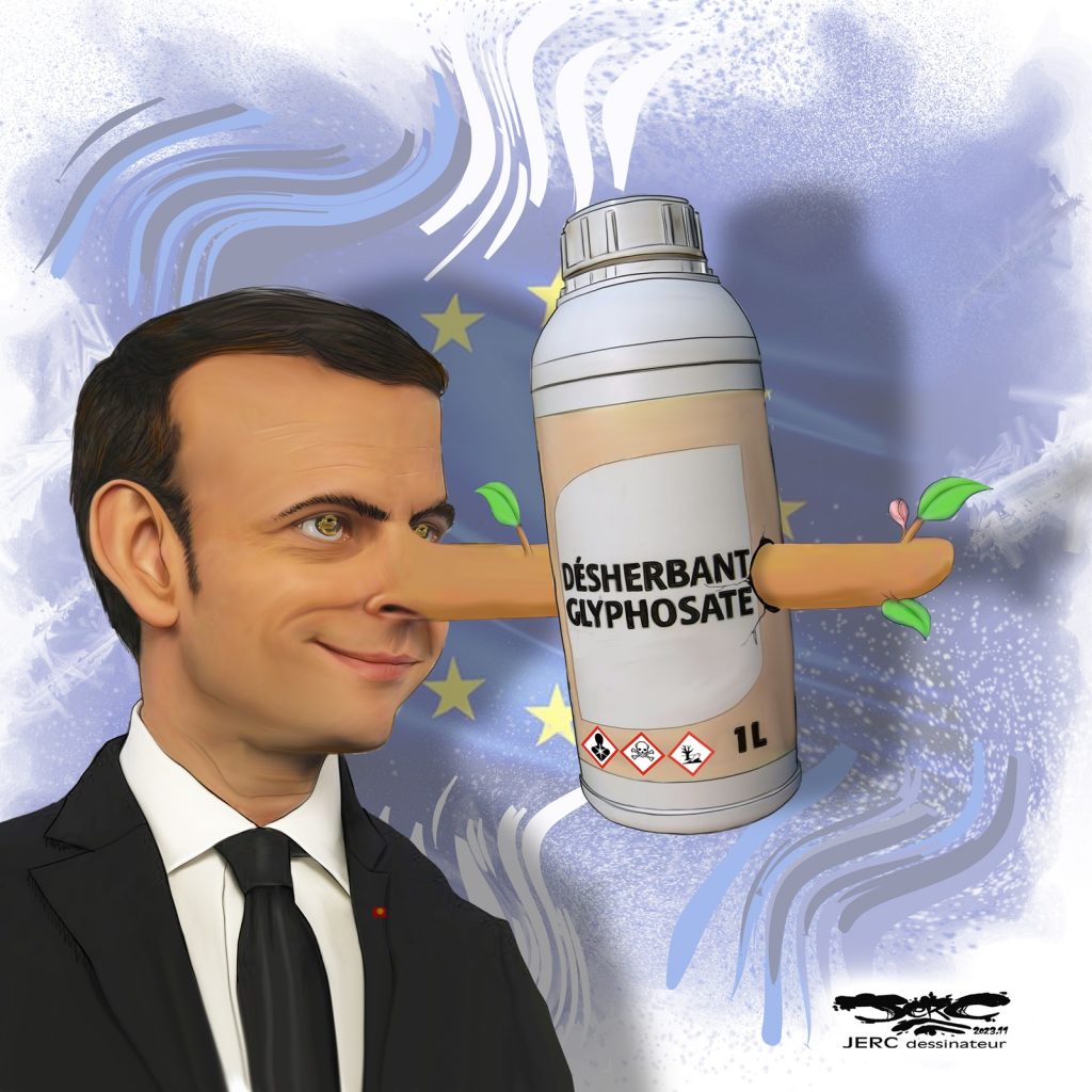 dessin presse humour Emmanuel Macron image drôle désherbant glyphosate
