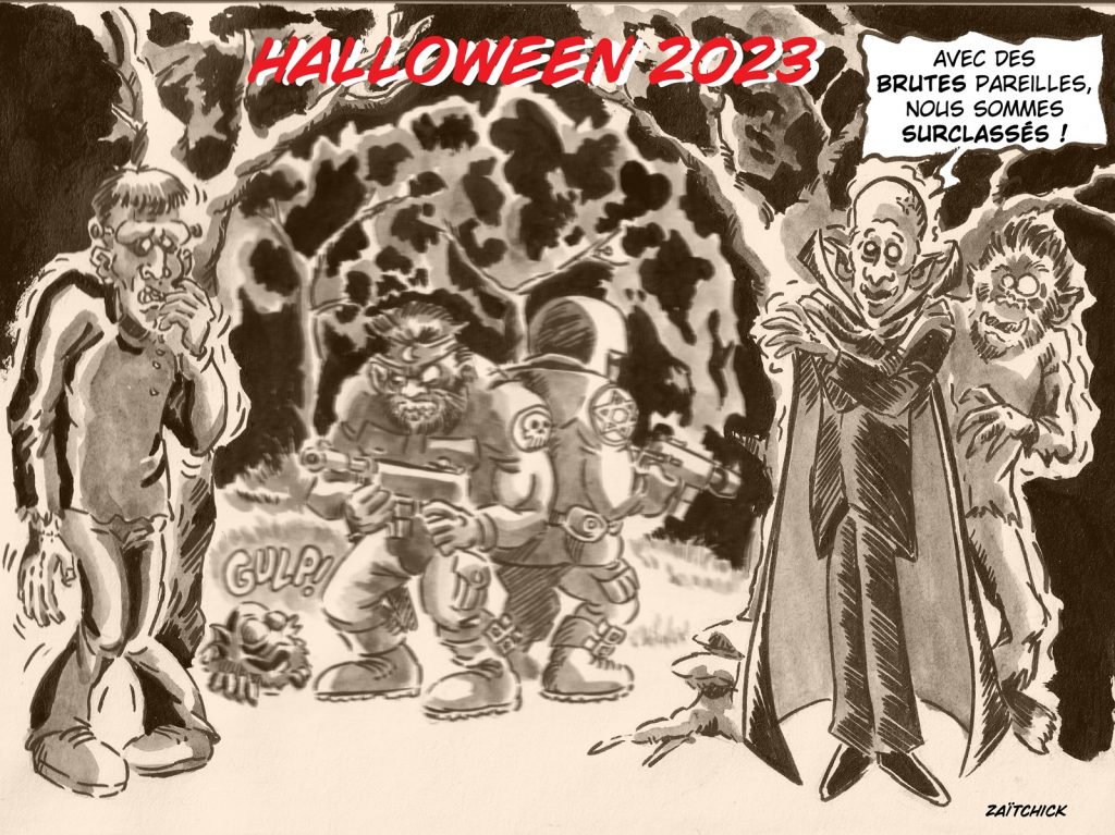 dessin presse humour Halloween image drôle guerre Gaza