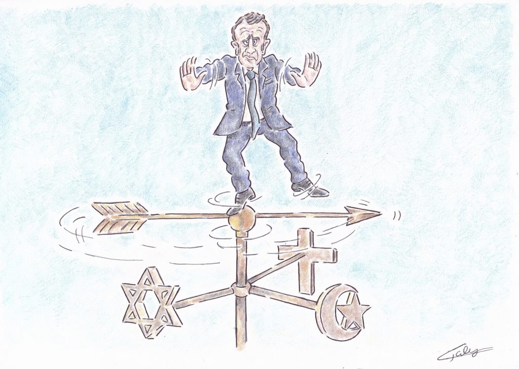 dessin presse humour guerre Gaza image drôle girouette Emmanuel Macron