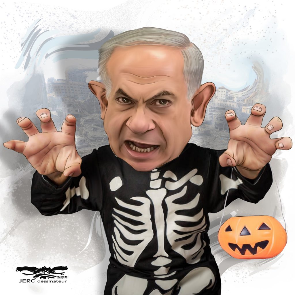 dessin presse humour Halloween Benyamin Netanyahou image drôle bombardement Israélien en représailles